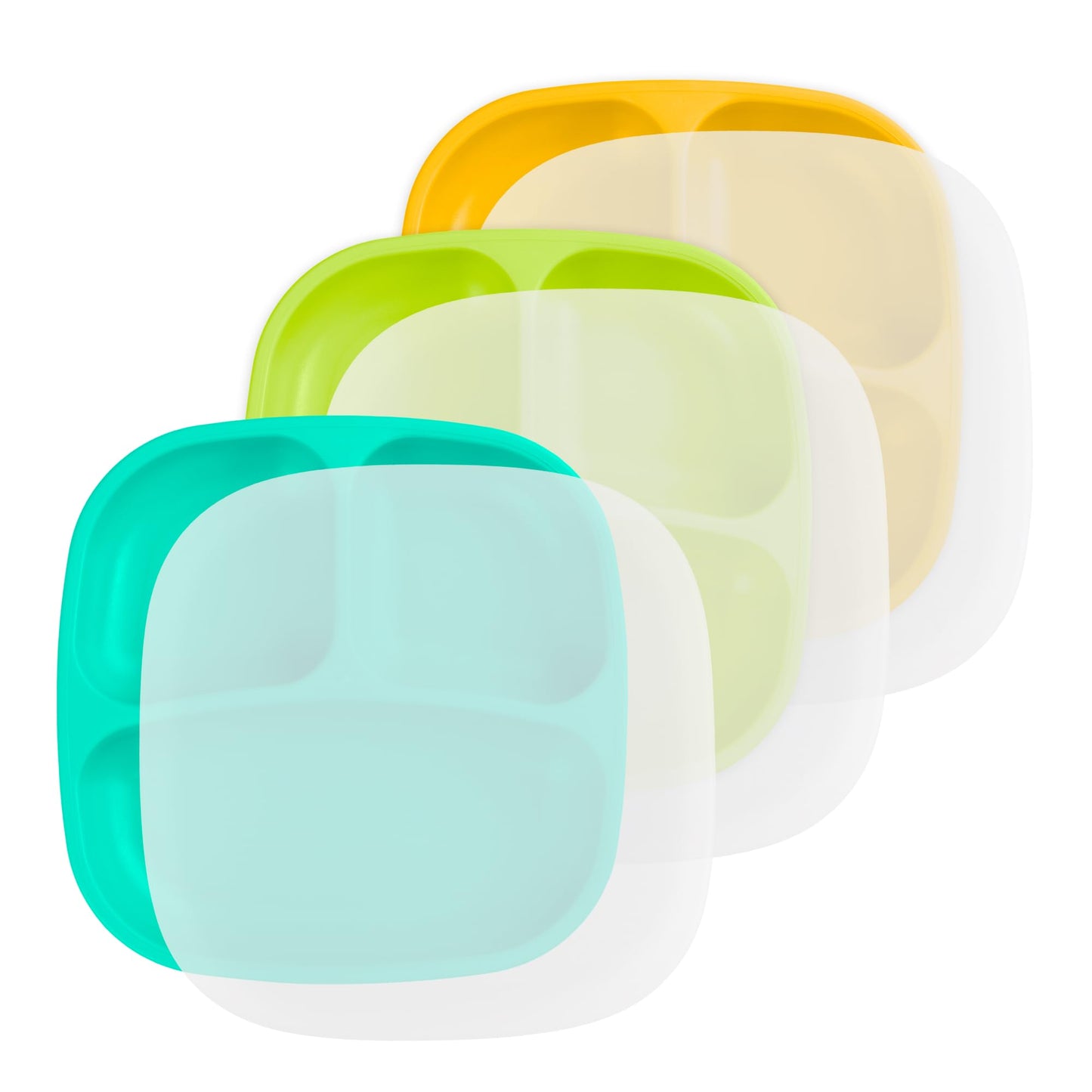 Re-Play Toddler Plates with Dividers - Deep-Walled 3 Compartments Divided Plates for Kids - Dishwasher & Microwave Safe - Made in USA - Set of 3-7.37" x 7.37" x 1.25" - Princess