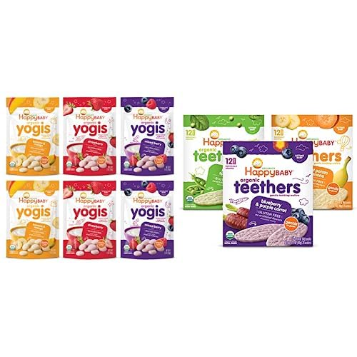 Happy Baby Organics Yogis Freeze-Dried Yogurt & Fruit Snacks, Variety Pack, 1 Ounce (Pack of 6)