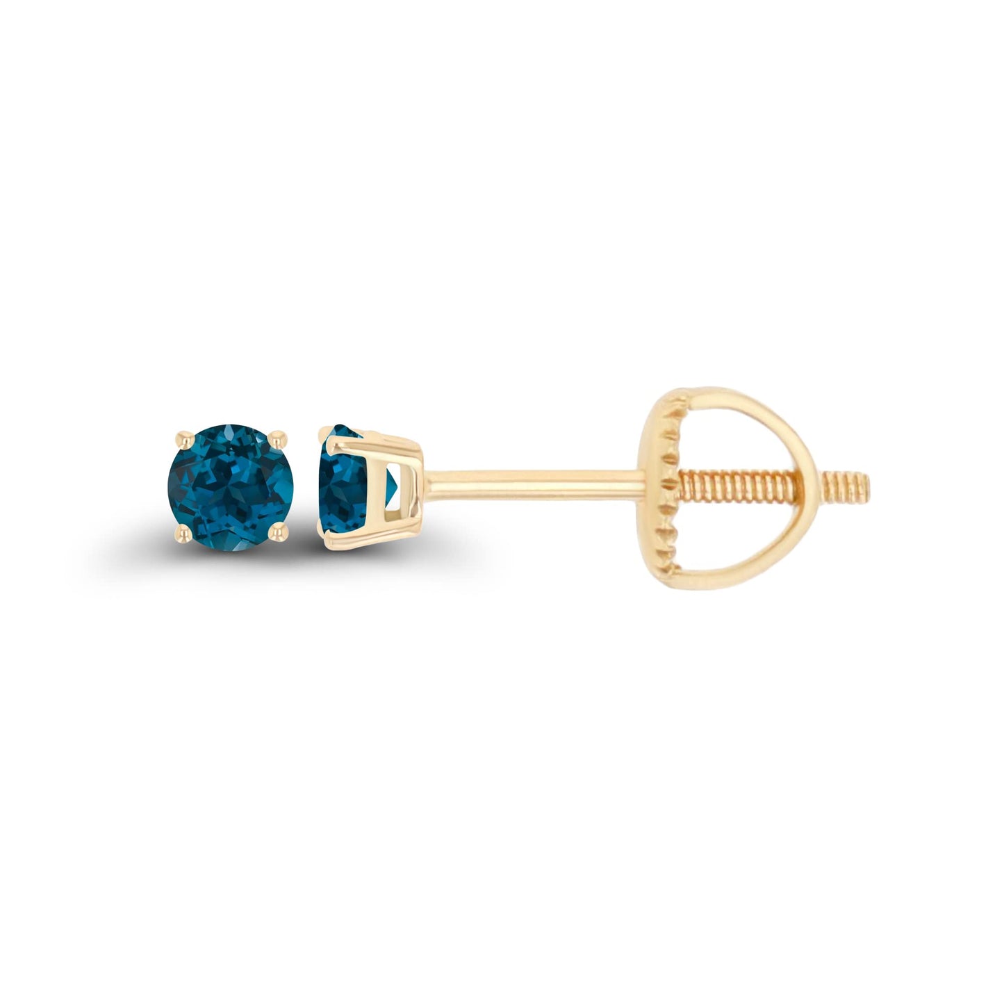 14K Gold Plated 925 Sterling Silver Hypoallergenic 3mm Round Genuine Birthstone Solitaire Screwback Stud Earrings