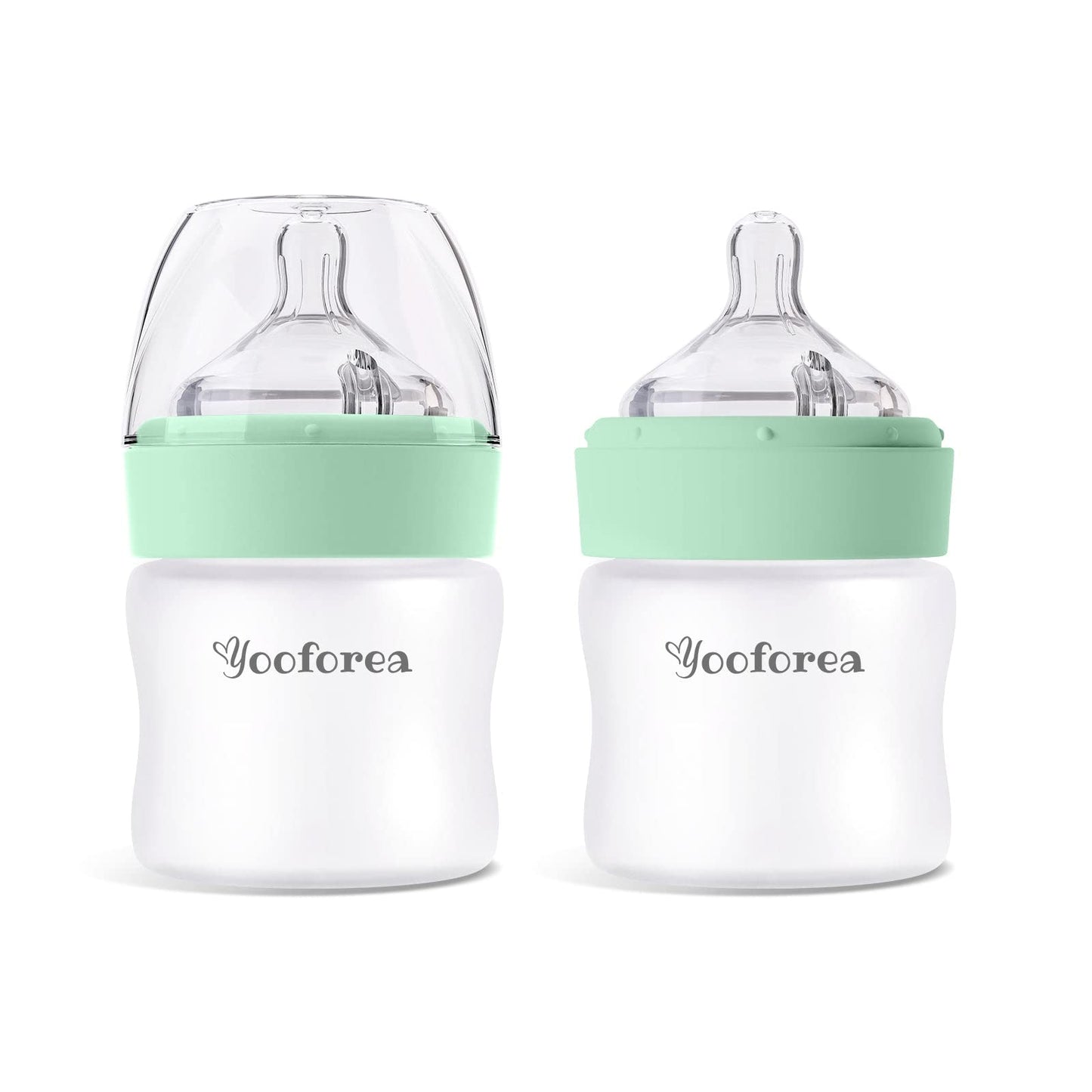 Yooforea Silicone Coated Glass Baby Bottle, 0M+ Slow Flow Nipple I Anti-Colic, Wide Neck, Stable Base I Medical-Grade Silicone Coating for Shatter Protection, BPA BPS PVC Free (3 Ounce-Honey)