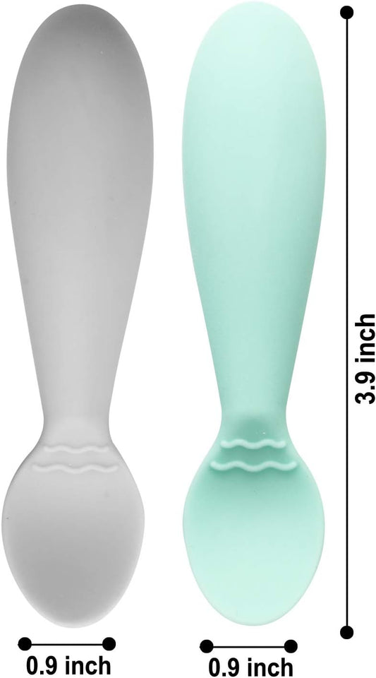 PandaEar Baby Infant Spoons BPA Free, 4-Pack, Soft Silicone, Self Feeding Fat Handle Utensil