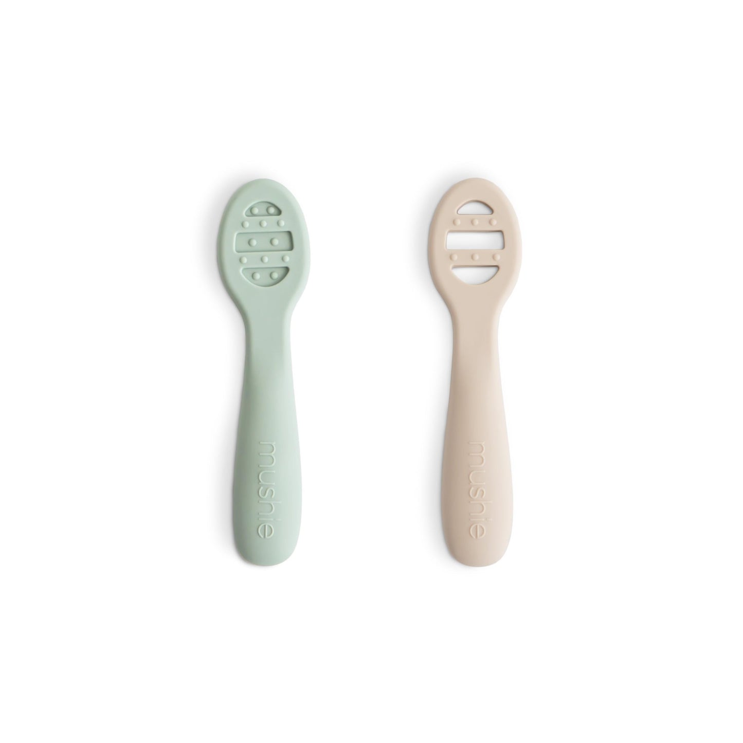 mushie Silicone First Feeding Baby Spoons | 2 Pack (Tradewinds/Shifting Sand)