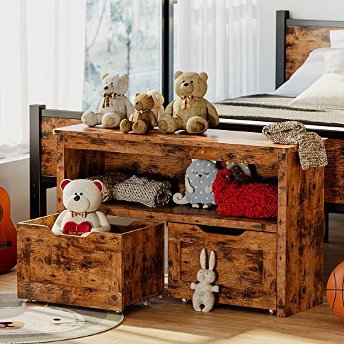 IRONCK Toy Storage Organizer with Drawers, Floor Toy Box with Wheels and Open Shelf, Storage Chest for Nursery, Playroom and Bedroom, White