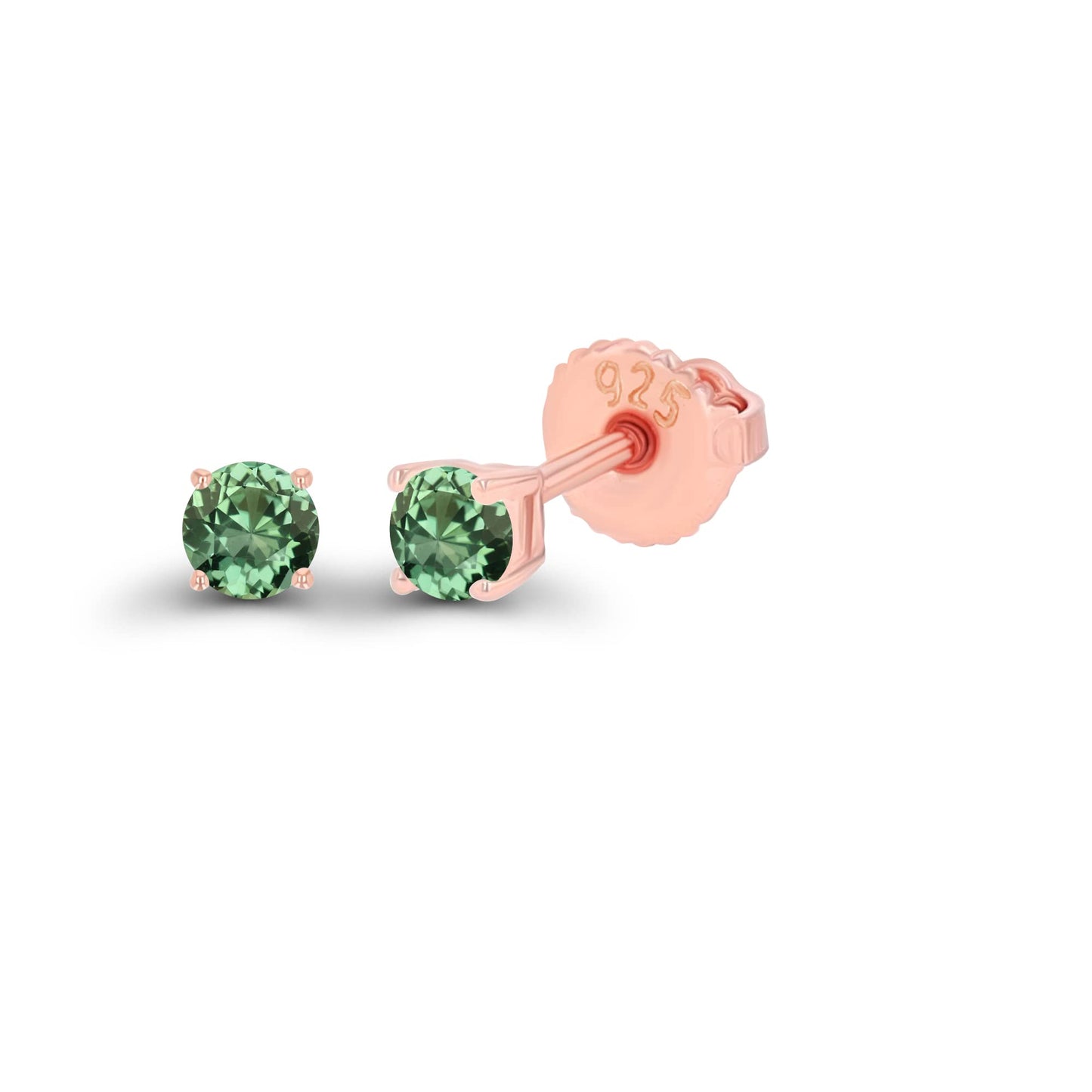 14K Gold Plated 925 Sterling Silver Hypoallergenic 3mm Round Genuine Birthstone Solitaire Screwback Stud Earrings