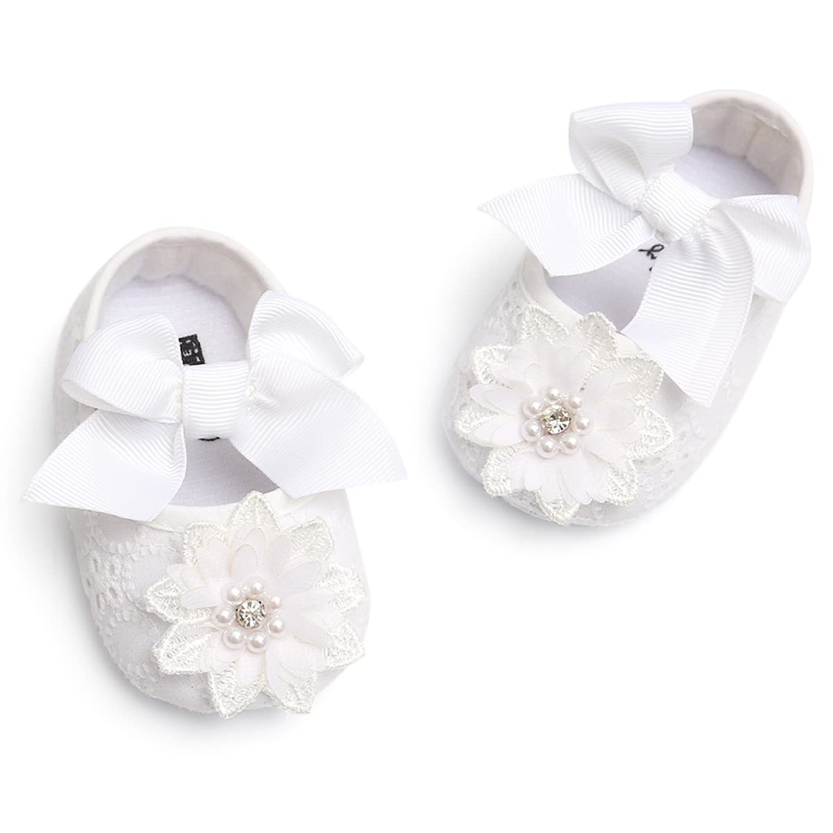 Baby Girls Mary Jane Flats with Bowknot Flowers Soft Newborn Infant First Walkers Crib Shoes Wedding Party Christmas Dress Shoes
