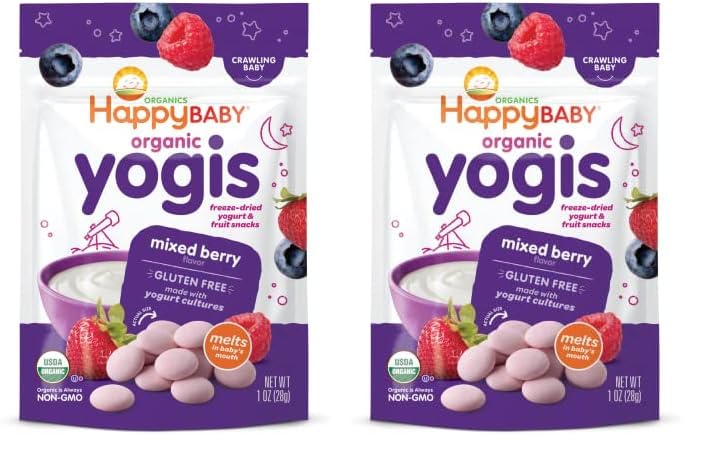 Happy Baby Organics Yogis Freeze-Dried Yogurt & Fruit Snacks, Variety Pack, 1 Ounce (Pack of 6)