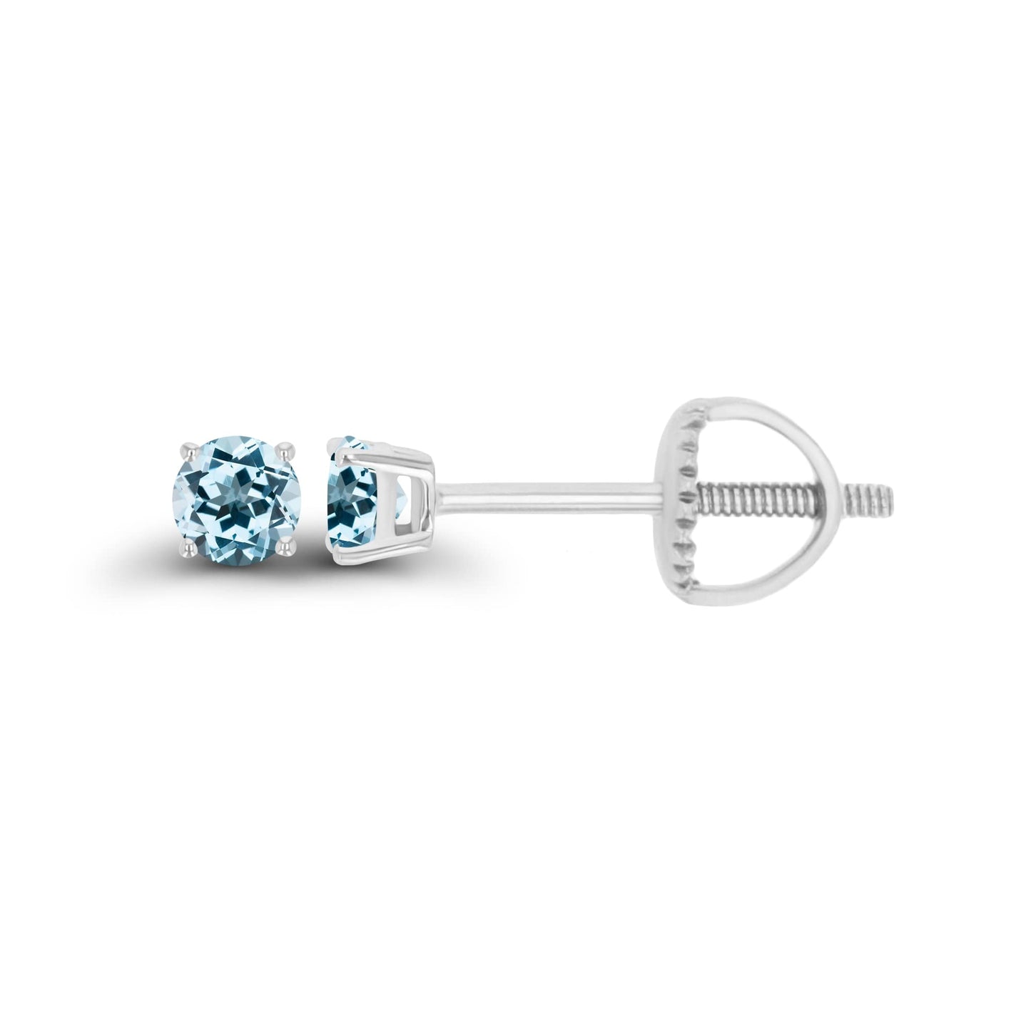 14K Gold Plated 925 Sterling Silver Hypoallergenic 3mm Round Genuine Birthstone Solitaire Screwback Stud Earrings