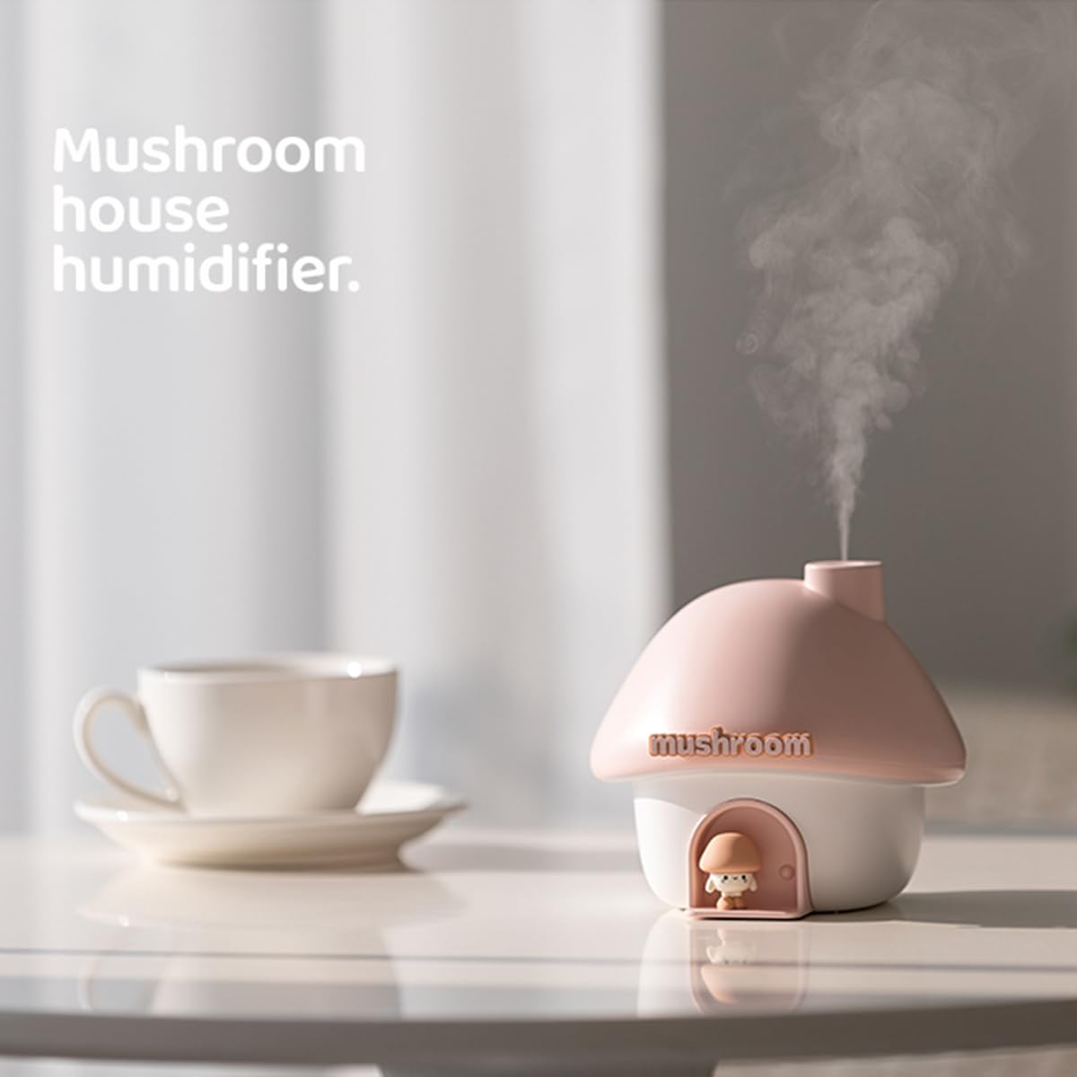 Cute Mushroom House Humidifier, 300ml Small Cool Mist Humidifers, USB Rechargeable Mini Portable Air Humidifer with Night Light for Bedroom, Office, Car, Travel, Indoor Plants (Purple)