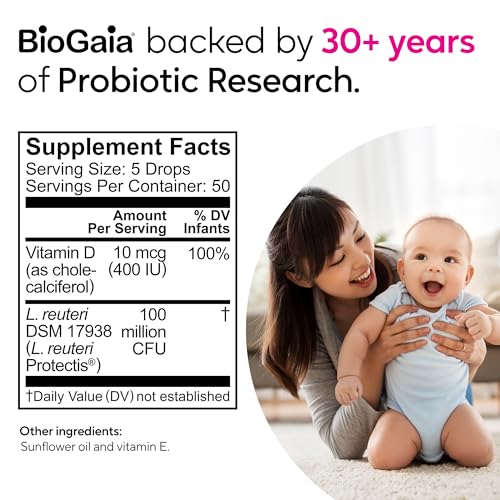 BioGaia Protectis Baby Probiotic Drops | Colic & Gas Relief + Vitamin D | Safe for Newborns | Ease Crying, Fussing, Colic, Gas, Spit-ups & Constipation | No Dairy, Soy & Gluten | 50 Day Supply | 10mL