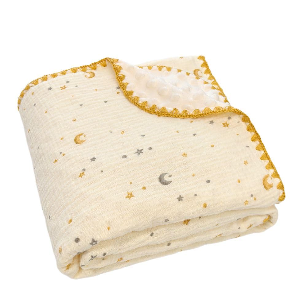 Baby Soft Muslin Thick Blanket Cotton and Dotted Backing Double Layer Receiving Blanket 40"x40" Bunny