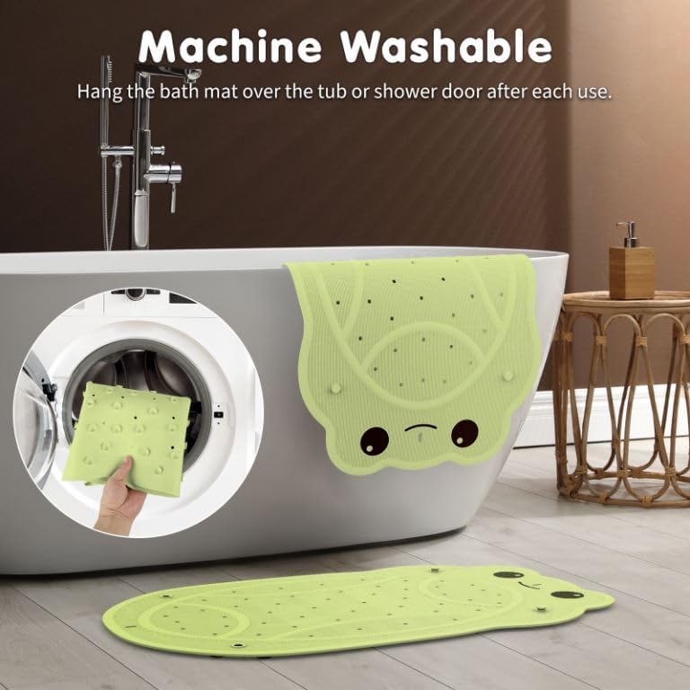 Bath Mat for Tub Non Slip Baby, Kids Bathtub Mat, 30"x18" Bath Mat for Baby, Natural Rubber no Odors, Textured Surface and Strong Suction Cups for Double Anti-Slip, Easy to Clean, Green