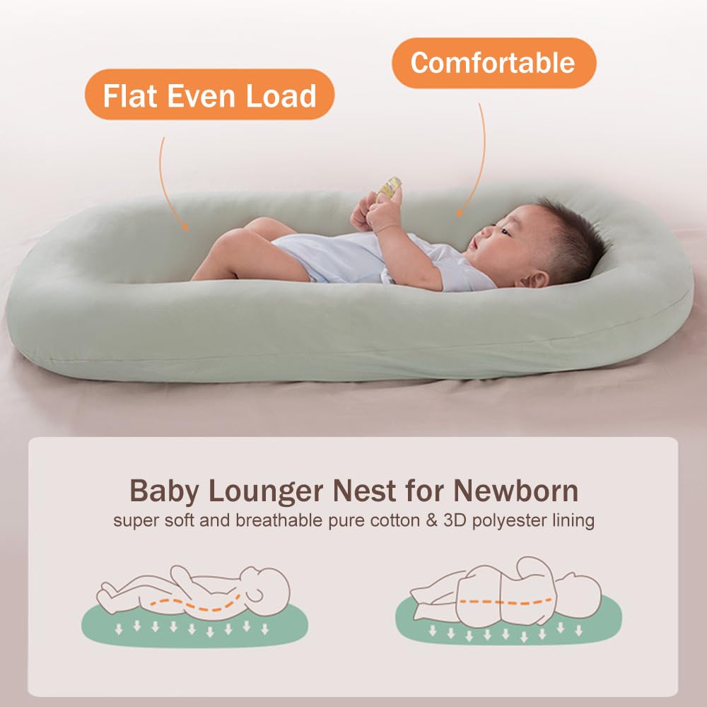 Baby Lounge Pillow for Newborn 0-24 Months, Newborn Lounger Nest Sleeping for Baby in Bed, Infants Lounger for Boys & Girls (Pink, 29.5*19.3in)