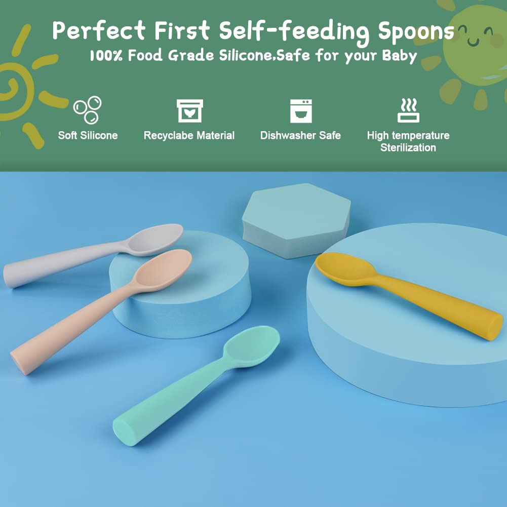 Vicloon Silicone Baby Feeding Spoons - 7 PCS First Stage for Infants, Ultra-Durable & Chewproof, Dishwasher Safe Baby Utensils
