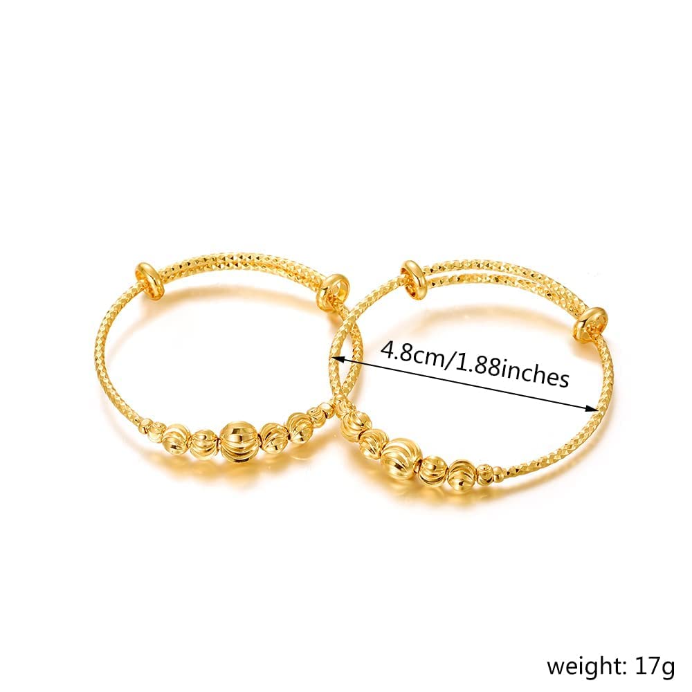 Ethlyn 2Pcs/Lot Kids Jewelry Gold Plated Adjustable Beads Bracelet Bangle Birthday Christmas Gifts for Girls 4years old