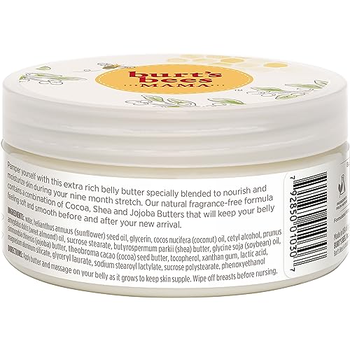 Burt's Bees Mama Belly Butter Stretch Mark Cream for Pregnancy Massages Body & Reduces Scar Appearance, Prenatal & Postnatal Tummy Skin Care, Shea Butter & Vitamin E Rich Formula, 6.5 Oz Tub