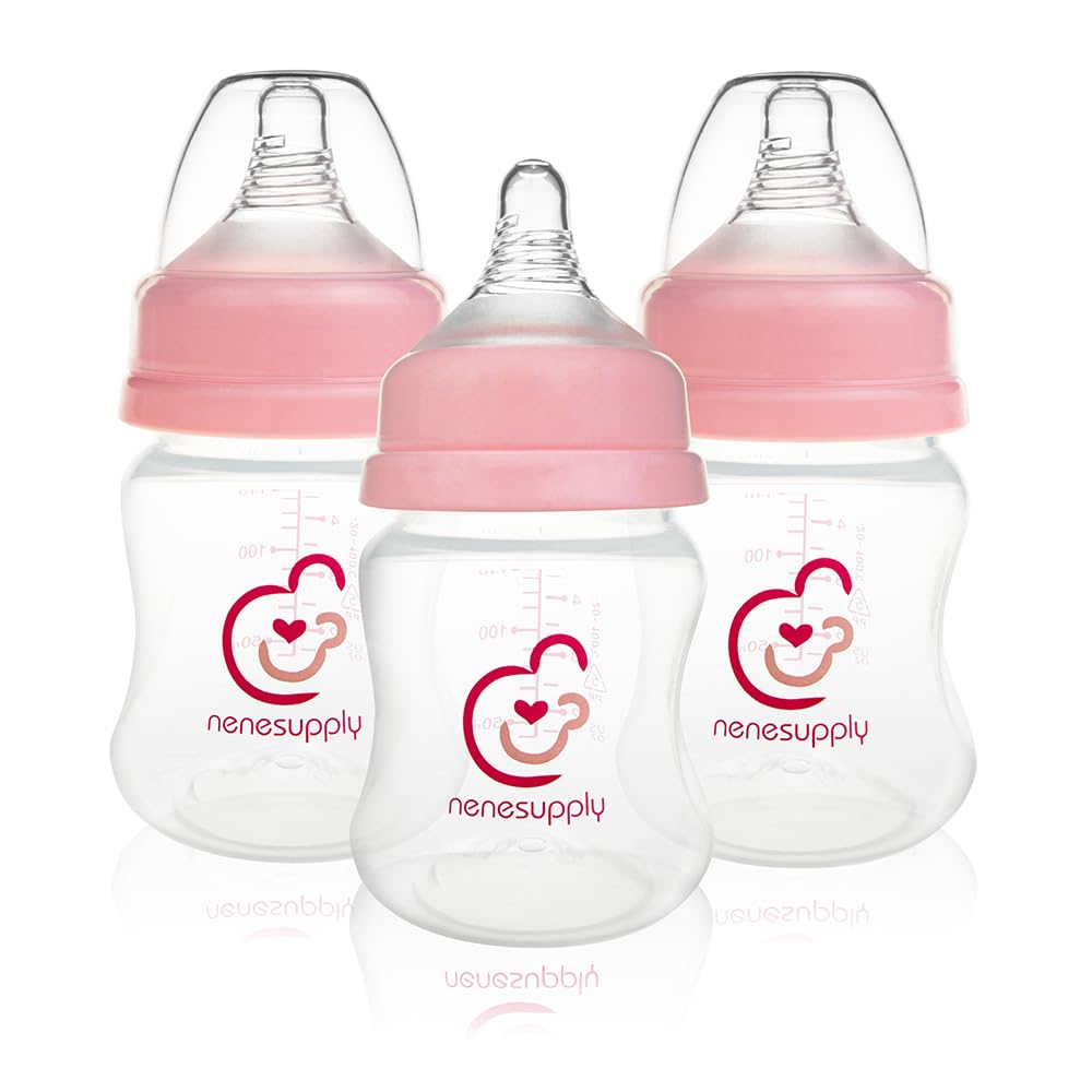 Nenesupply Natural Baby Bottles Newborn Feeding Bottles Slow Flow Breastfeeding Bottle for Breastfed Babies Wide Neck 9oz Anti Colic Level 2 Nipple for 1+ Month Infant Replace Spectra Bottle Pumping