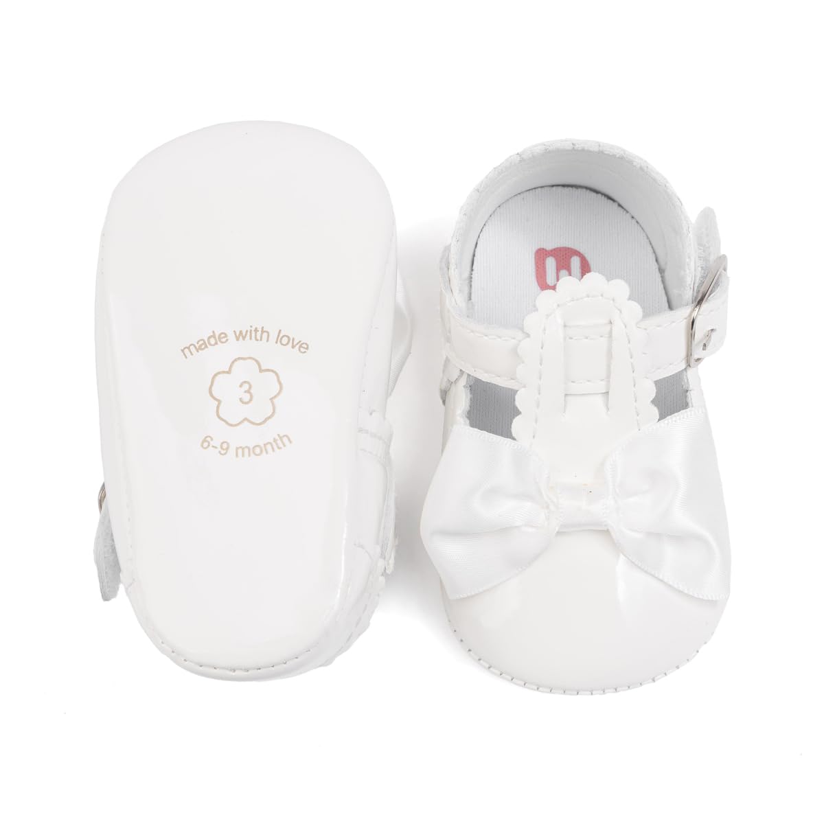 Meckior Newborn Baby Girls Dress Shoes Infant Bowknot Soft Sole Mary Jane Moccasins Baptism Christening Crib Shoes Wedding Princess Flats