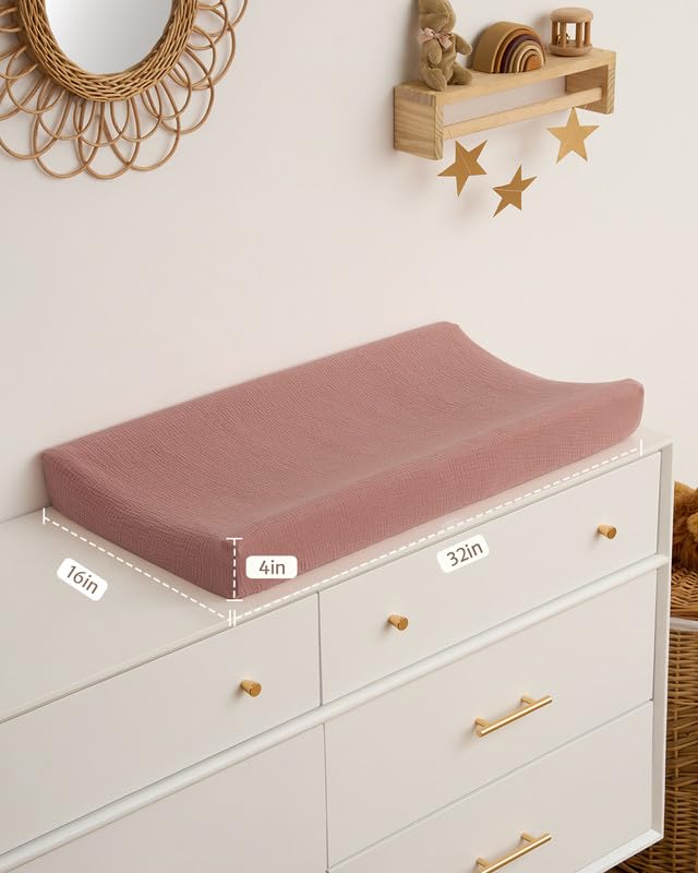Blissful Diary Muslin Changing Pad Cover for Girls Boys, Ultra Soft Breathable Cotton, Baby Diaper Change Table Pad Covers, 2Pack (Roman Green&Leaf)