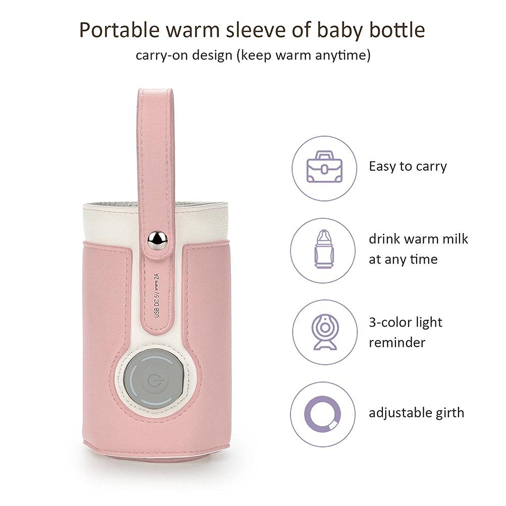 Bottle Warmer Bag 3 Temperature Adjustable Portable Baby Bottle Warmer for Connecting to Mobile Power