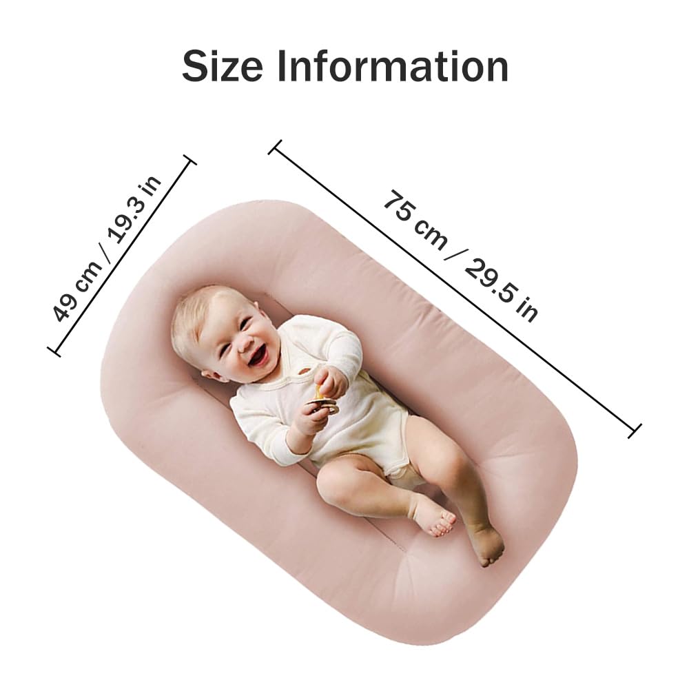 Baby Lounge Pillow for Newborn 0-24 Months, Newborn Lounger Nest Sleeping for Baby in Bed, Infants Lounger for Boys & Girls (Pink, 29.5*19.3in)