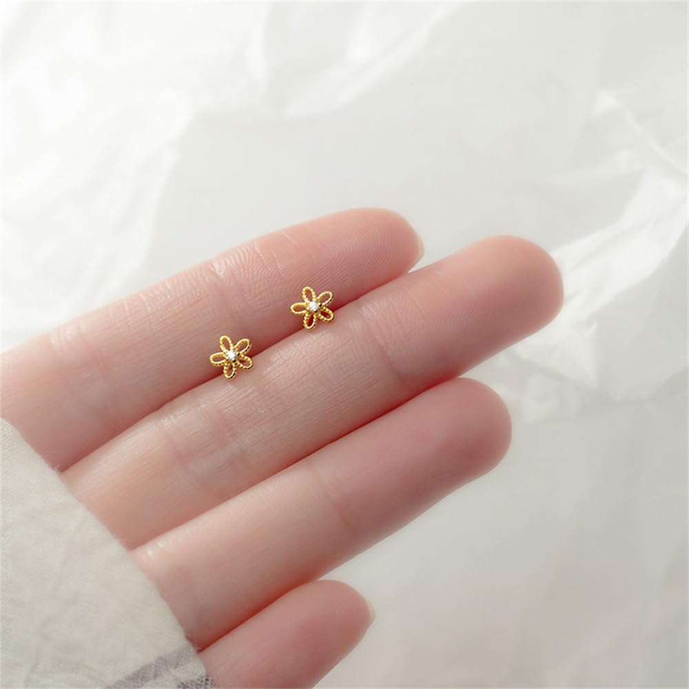 18G Daisy Flower Stud Cartilage Earrings for Women Girls 925 Sterling Silver CZ Tiny Cute Floral 3mm Ball Barbell Screw Back Studs Sleeper Tragus Post Hypoallergenic Piercing Body Jewelry Gifts