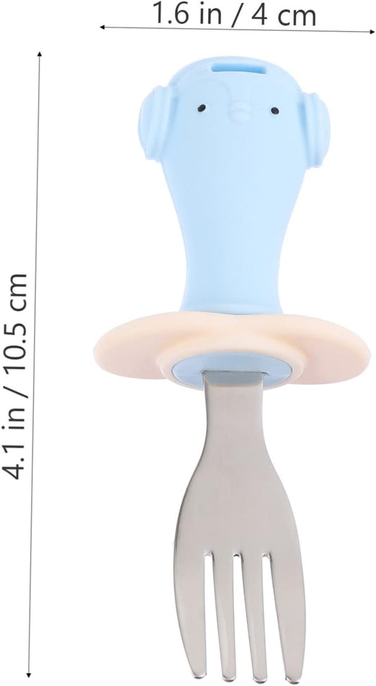 Toddler Fork Spoon Set Baby Cutlery Set Baby Training Utensils Anti-drop Rope Suction Cup 2 Pieces