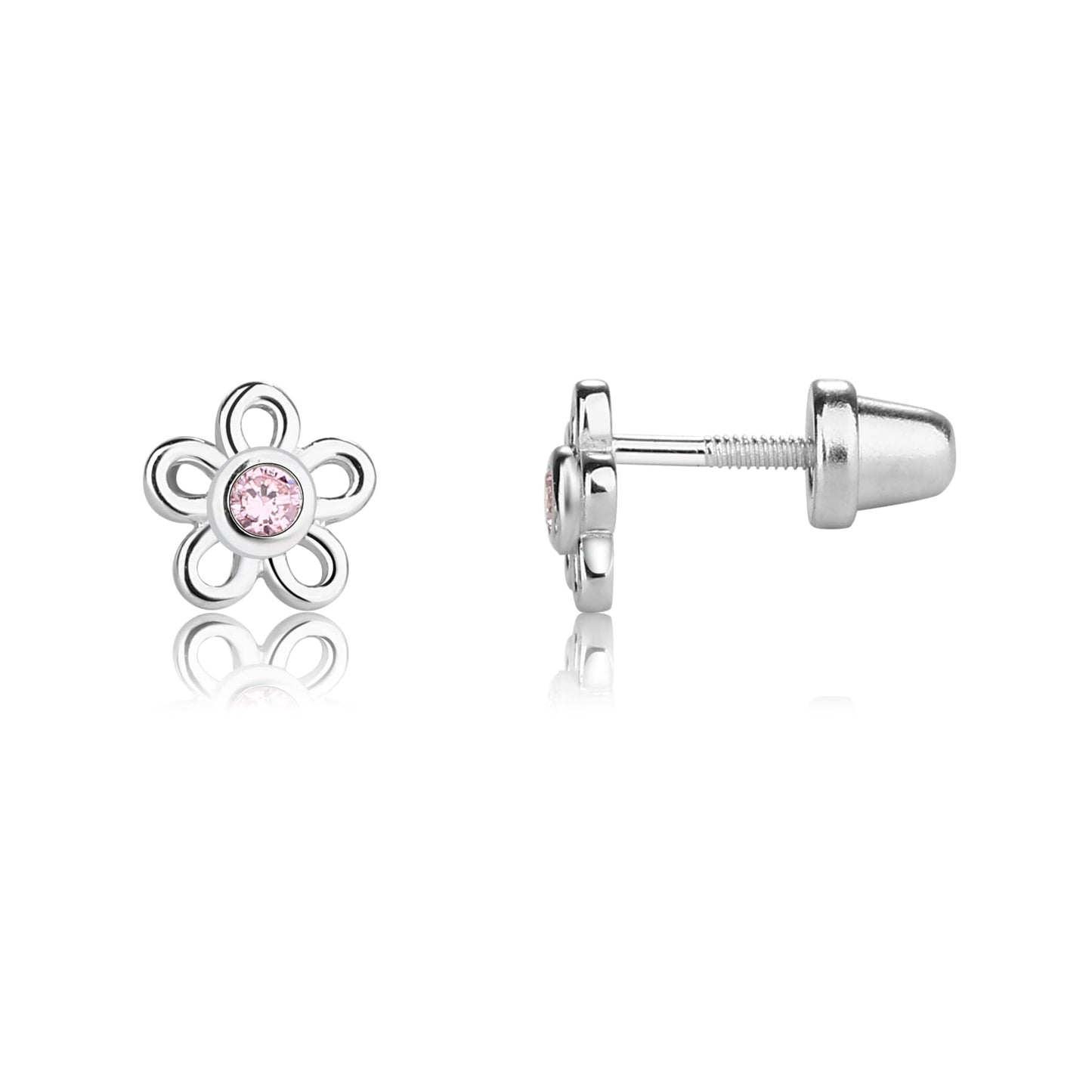 Cherished Moments Girls' Sterling Silver CZ Simulated Birthstone Daisy Earrings with Screw Back (6mm)