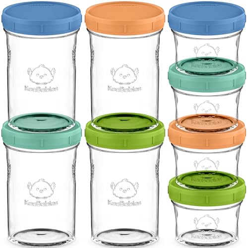 KeaBabies 4pk 8oz & 4pk 4oz Glass Baby Food Containers with Lids - Leak-Proof,Microwavable Small Glass Jars,Baby Purees & Toddler Snack Storage Containers,BPA-Free,Dishwasher & Freezer Safe(Musk Dusk)