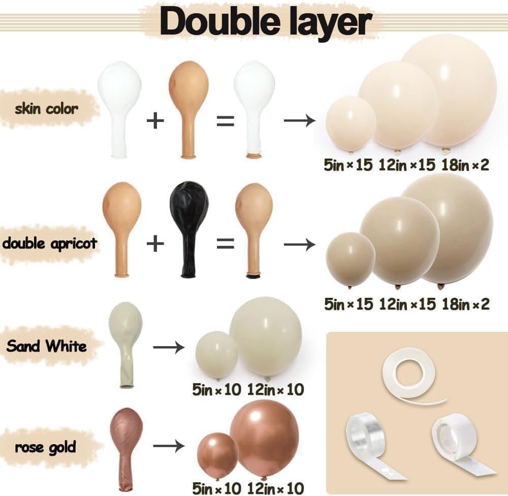 Blush Beige Balloon Arch Kit - Double Stuffed White Sand Nude Balloon Garland Neutral Cream Apricot Balloons for Baby Bridal Shower Boho Gender Reveal Wedding Birthday Party Party Decor
