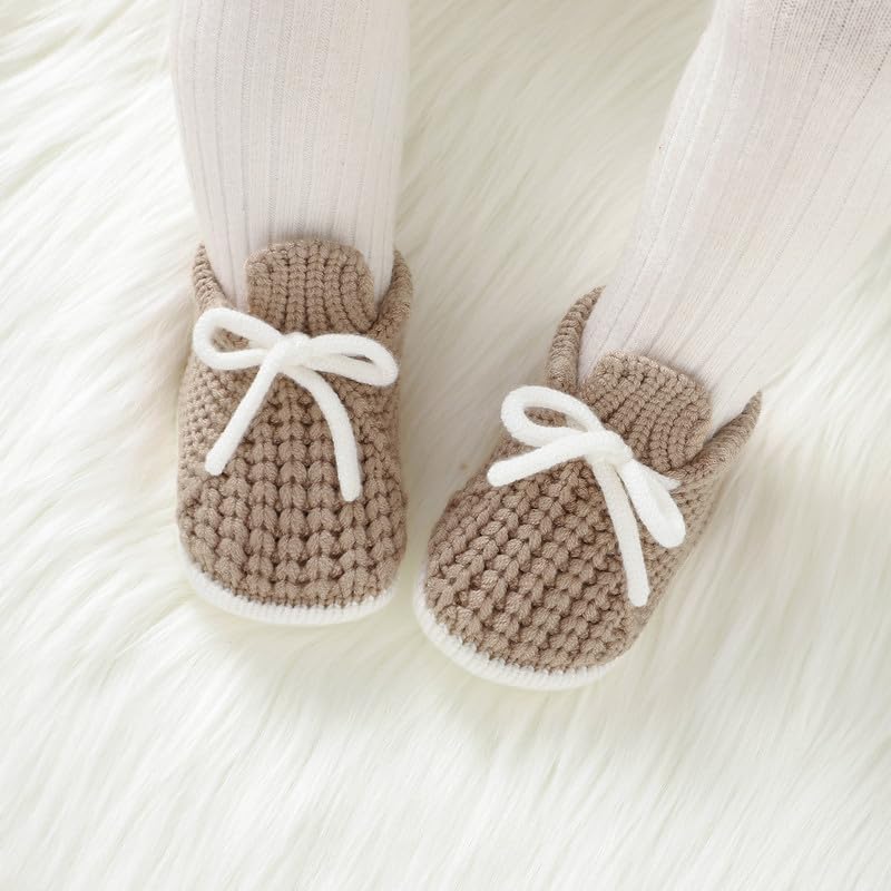 LAWKUL Baby Booties Knit Newborn Shoes Cozy First Walkers Infant Toddler Boots for Boy Girls 0-3 Months