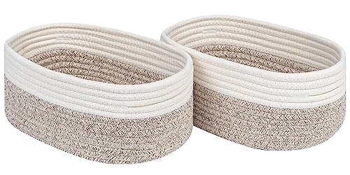 CubesLand Off White Small Storage Baskets for Shelves, Closet Organization Storage Bins Empty Gift Basket Baby Nursery Woven Baskets for Organizing, Rectangular Clothes Closet Shelves Baskets 3 Packs