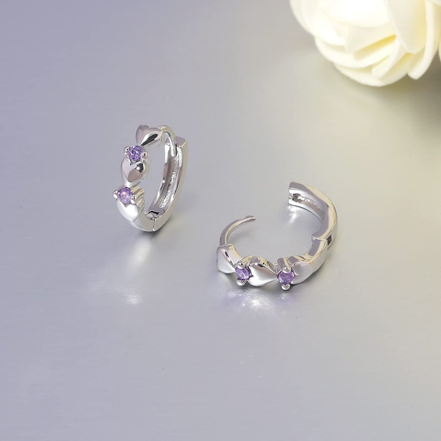 CiNily 14K White Gold Plated Small Hoop Earrings for Women Girls Heart Cubic Zirconia Hypoallergenic Earrings