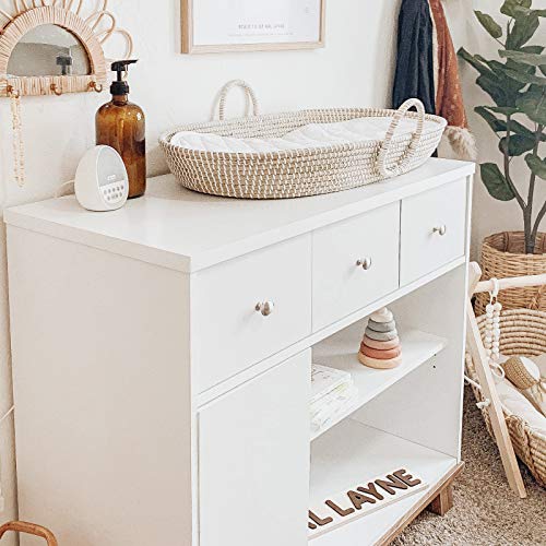 Storkcraft Modern Nursery Changing Table Dresser (White with White) – GREENGUARD Gold Certified, Dresser for Nursery, Changing Table With Drawers