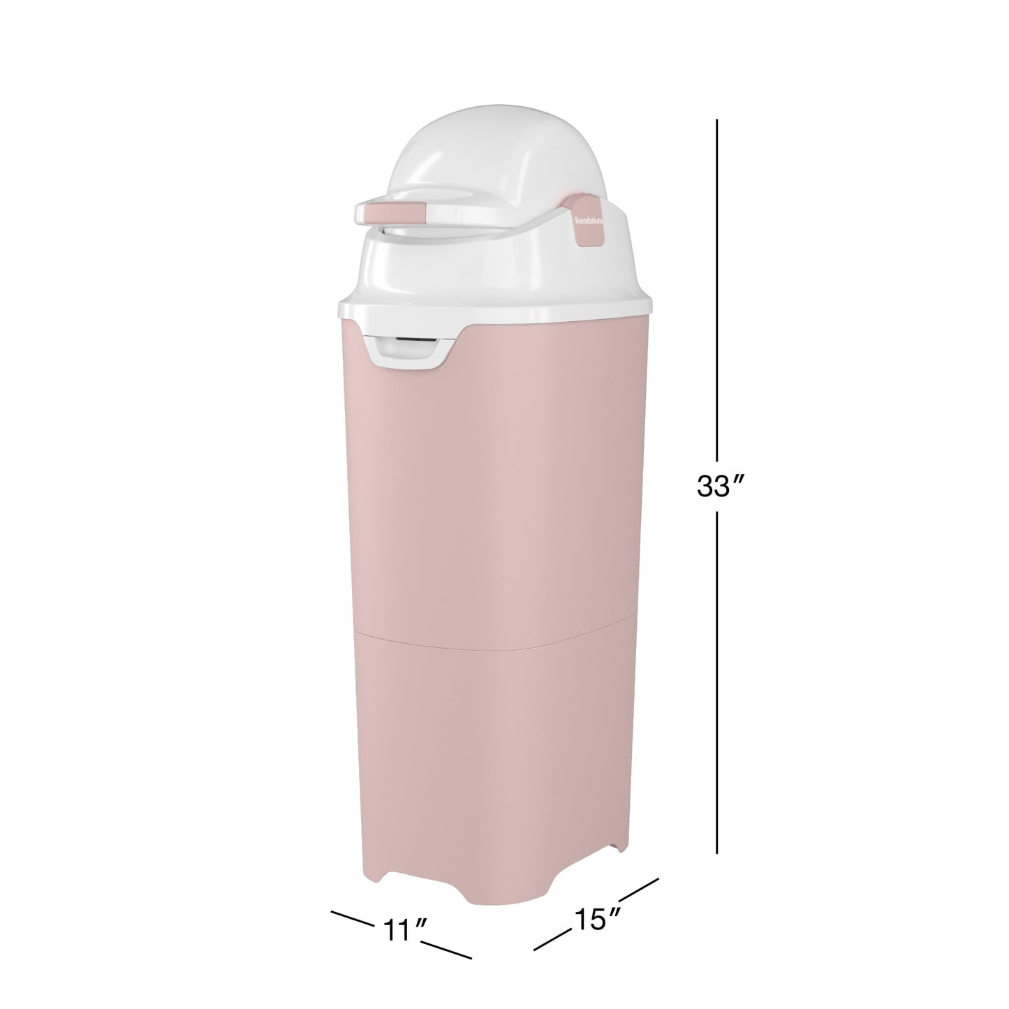 Foundations Tall Diaper Pail with Airtight Lid - Durable & Odorless Diaper Disposal, Large Capacity, Holds up to 60 Newborn Diapers, Refill with Any Bags - Gray