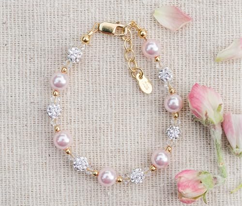 Cherished Moments Children's 14K Gold-plated or Sterling Silver Bracelet with Stardust Beads and Austrian Crystals for Babies, Infants, Toddlers, and Girls Jewelry Gifts