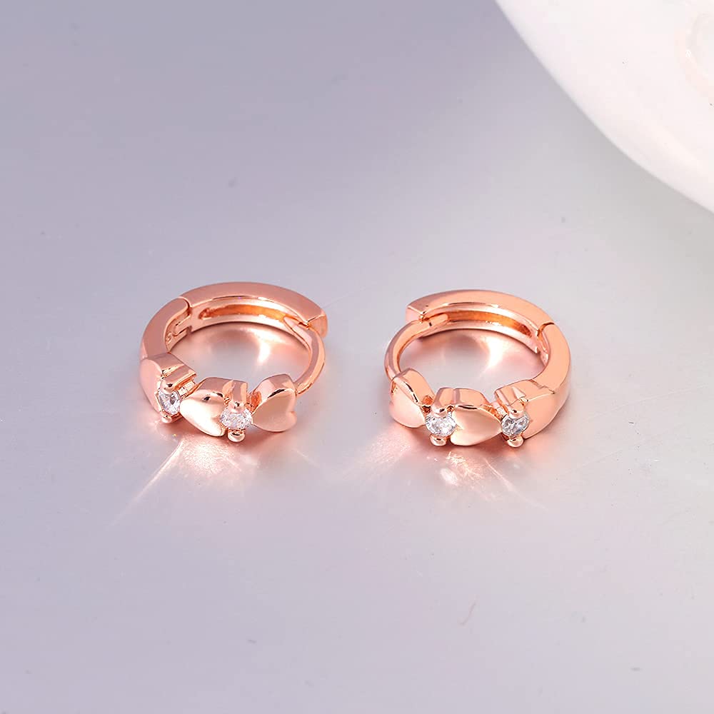 CiNily 14K White Gold Plated Small Hoop Earrings for Women Girls Heart Cubic Zirconia Hypoallergenic Earrings