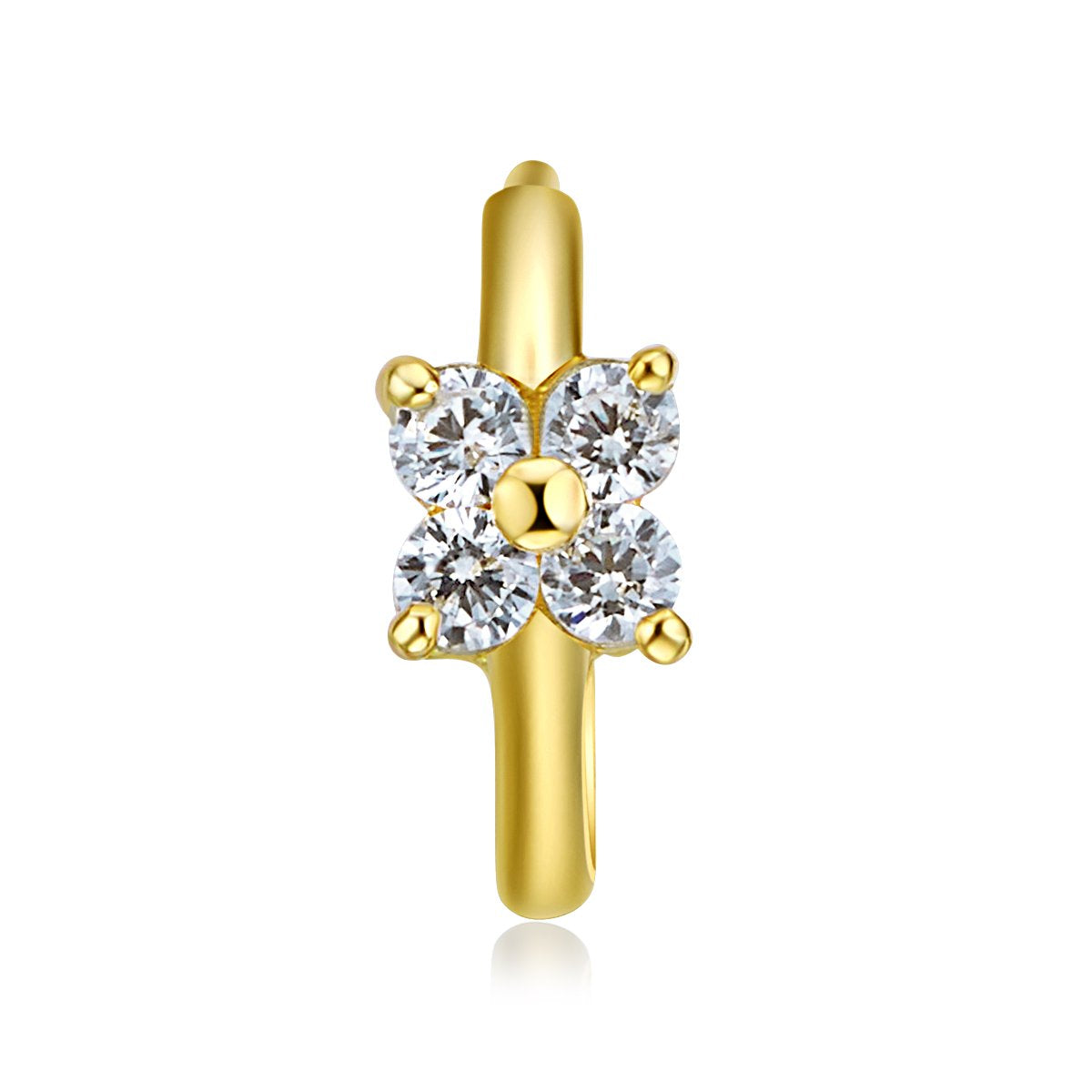 14k Yellow Gold Flower CZ Huggie Earrings (10 x 10 mm) - 2 Different Color Available