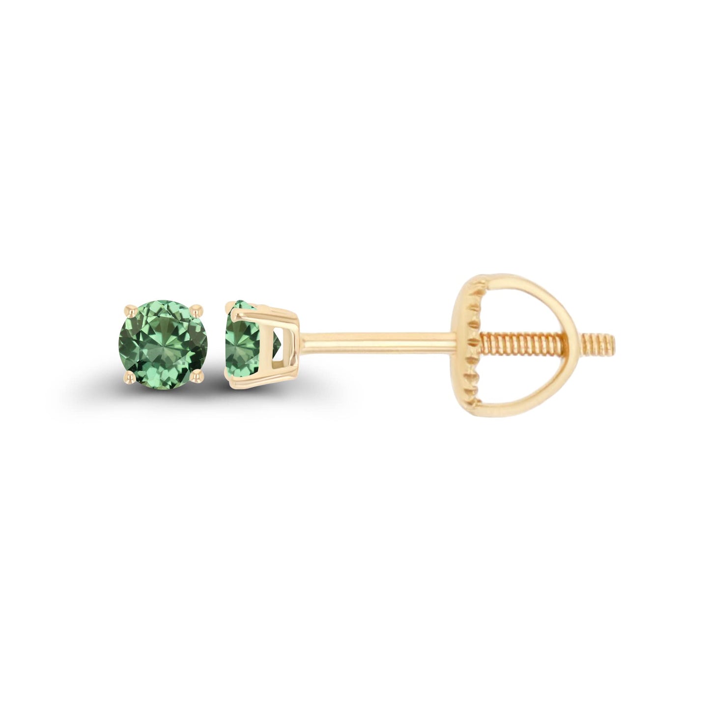 14K Gold Plated 925 Sterling Silver Hypoallergenic 3mm Round Genuine Birthstone Solitaire Screwback Stud Earrings