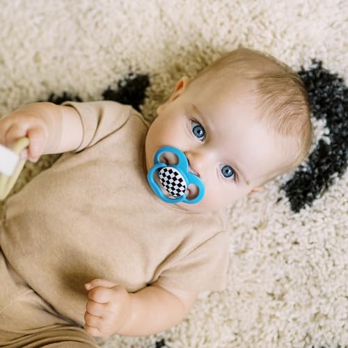 Dr. Brown's Advantage Glow-in-the-Dark Baby Pacifier, Fully Symmetrical Soother with Soft Silicone Bulb, Scooter Squirrel-Purple Nature, 6-18m, BPA Free, 4 Pack