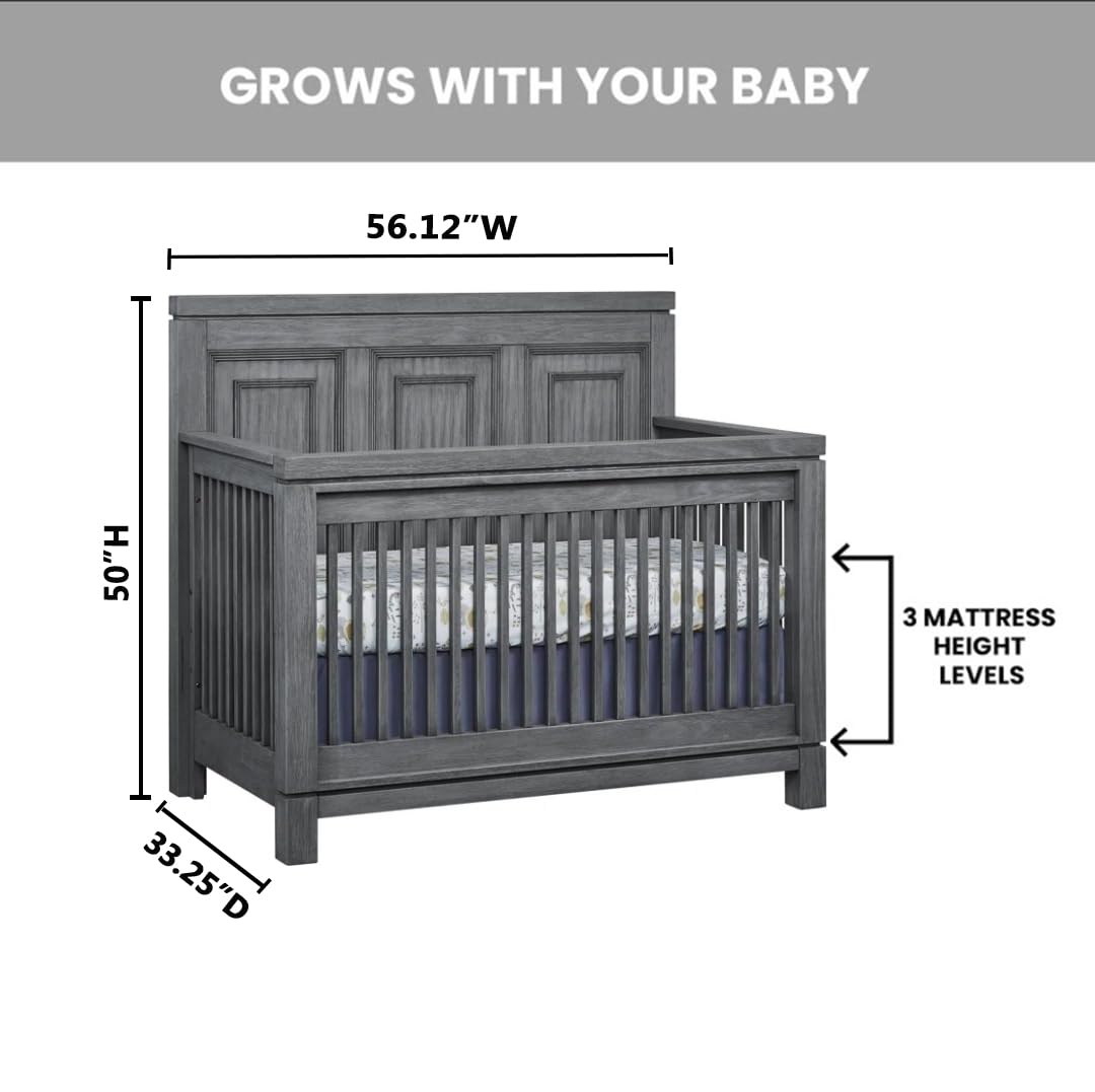 Soho Baby Manchester Premium 4-in-1 Convertible Crib, Flat-Top Headboard, Rustic Gray, GreenGuard Gold Certified