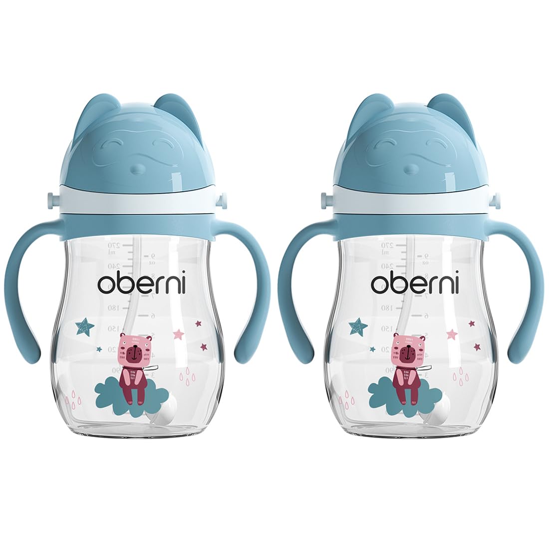 Leakproof Sippy Cups, Double Sealing No Spill Water Bottle with Weighted Straw and Non-Slip Handle for Toddler 1-3 Years, Tritan Baby Cups 12+ Months, 270ml/9oz (1Pack,Pink)