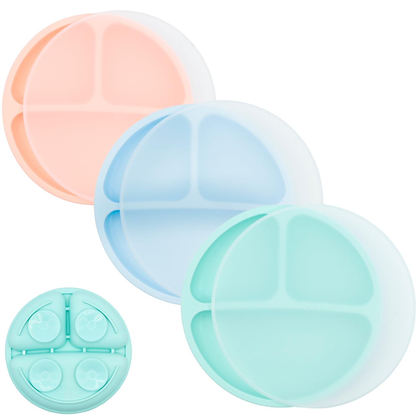 WeeSprout Suction Plates with Lids for Babies & Toddlers - 100% Silicone, Dinnerware Stays Put, Divided Design for Picky Eaters, Microwave & Dishwasher Friendly, 3 Pack