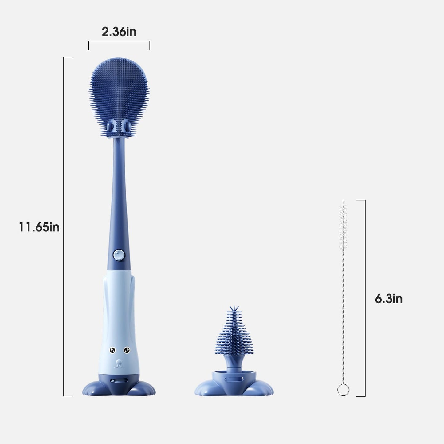 TPE Bottle Brush Cleaner Set, Baby Bottle Cleaning Kit for Breast Pump,Nipple, Breast Milk Storage Bag, Sippy Cup(Blue)