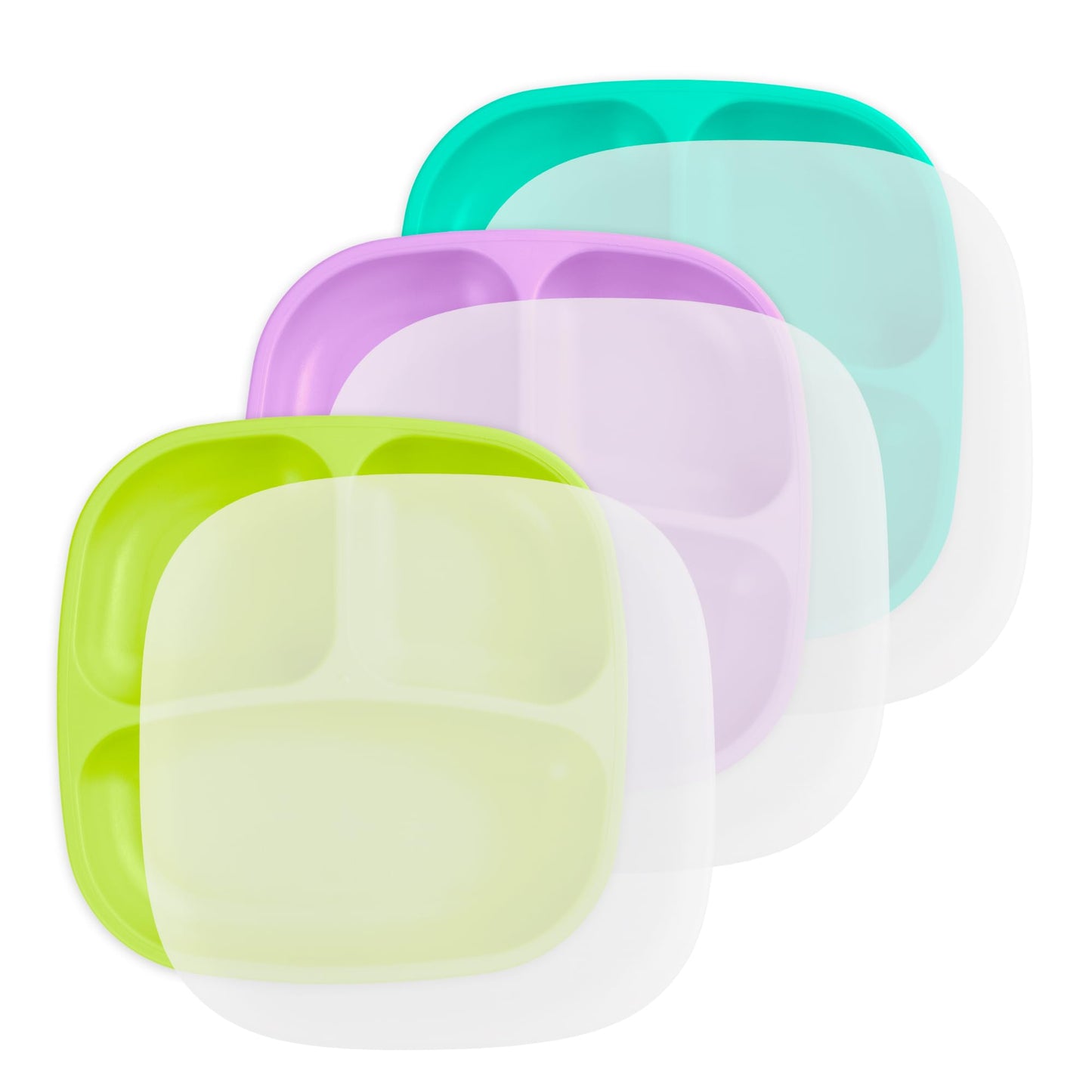 Re-Play Toddler Plates with Dividers - Deep-Walled 3 Compartments Divided Plates for Kids - Dishwasher & Microwave Safe - Made in USA - Set of 3-7.37" x 7.37" x 1.25" - Princess
