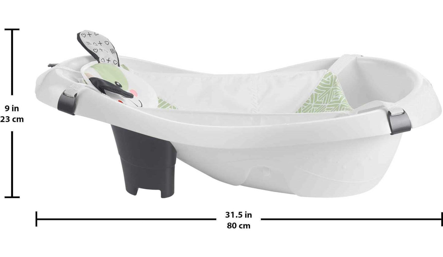 Fisher-Price Baby to Toddler Bath 4-in-1 Sling ‘n Seat Tub with Removable Infant Support and 2 Toys, Climbing Leaves