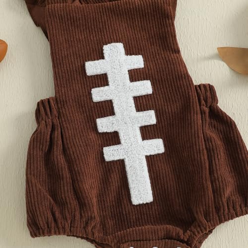 Football Baby Girl Outfit Embroidery Football Romper Ruffle Sleeve Corduroy Bodysuit Overalls Game Day Clothes