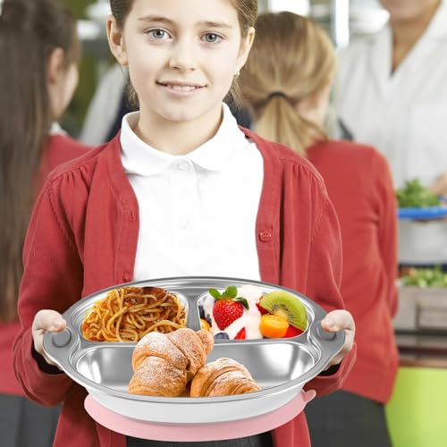 Mrs. Chou® Stainless Steel Baby Suction Plates Divided Designed for Babies and Toddlers, Made of 100% Food-Grade Materials Ideal for Baby-Led Weaning BPA-Free Toddler Feeding Supplies Dishwasher Safe