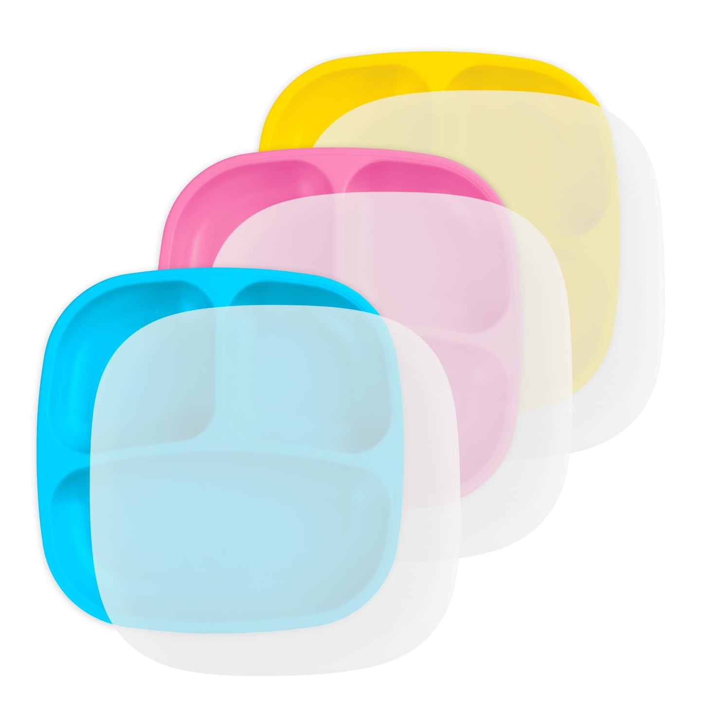 Re-Play Toddler Plates with Dividers - Deep-Walled 3 Compartments Divided Plates for Kids - Dishwasher & Microwave Safe - Made in USA - Set of 3-7.37" x 7.37" x 1.25" - Princess