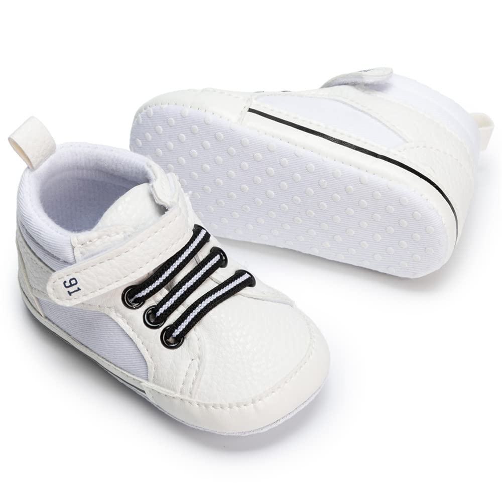 Meckior Toddler Baby Boys Girls High Tops Ankle Sneakers Soft Anti-Slip Sole PU Leather Moccasins Infant Newborn Prewalker First Walking Crib Shoes