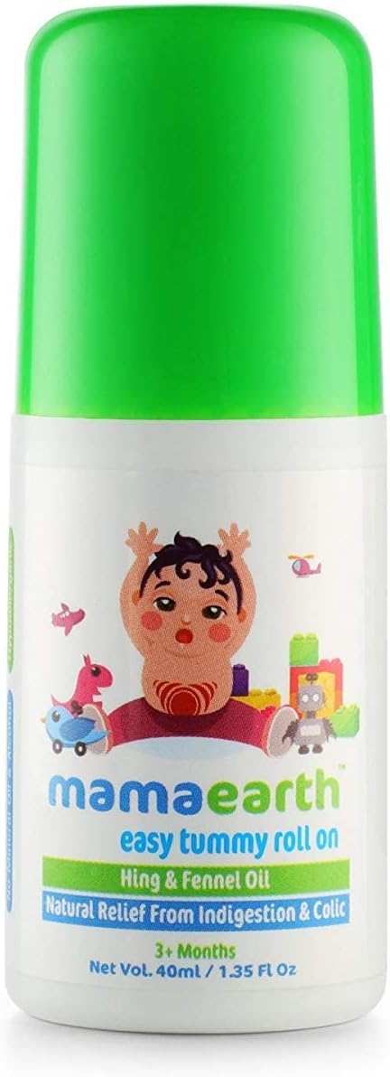 Mamaearth Easy Baby Tummy Roll On for Digestion & Colic Relief with Hing & Fennel | Natural Gas Relief Belly Rub for Delicate Skin of Babies | 40ml/1.35 Fl Oz